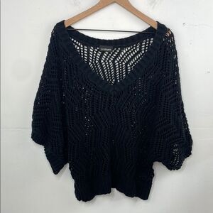 Lane Bryant Black Crochet Open Knit V-Neck Sweater with Batwing Sleeves size 2X